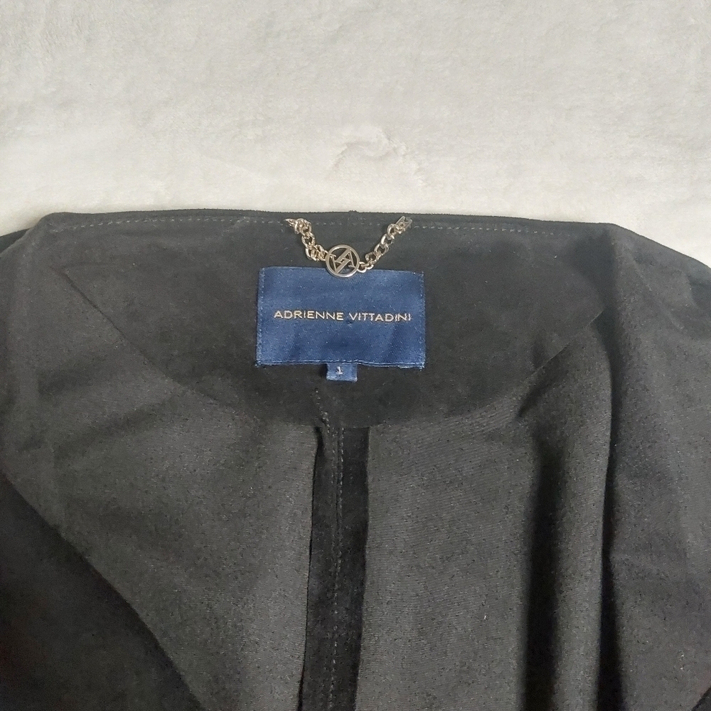 Adrienne Vittadini black draped open front faux suede blazer jacket size L. - Picture 2 of 7